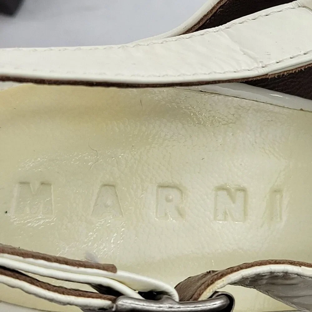 Marni Platform Heels Size 36 5.5-6‎ Cream Leather Wood Heel Peep Toe Slingback